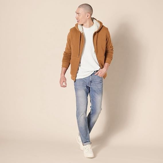 Brown Zip-Up Hoodie With Sherpa Lining imagen 5
